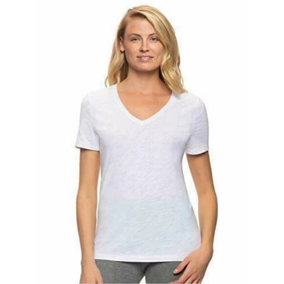 NEW Felina Women's L White V Neck Short Sleeve T Shirt  Modal Cotton Blend - Picture 1 of 7